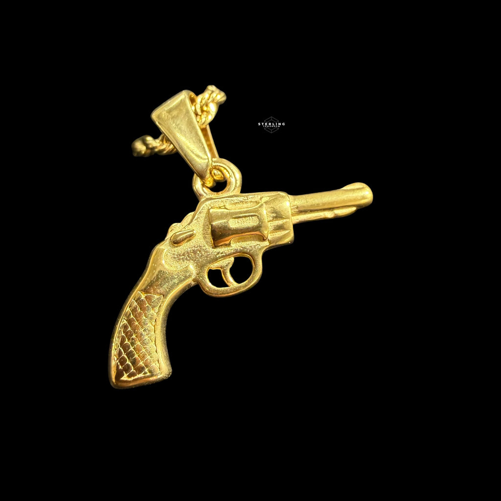 Gold Gun Charm Pendant Necklace, Stainless Steel Necklace for Men, Pistol Pendant, 14K Gold Bonded Waterproof Necklace, Gift for Him