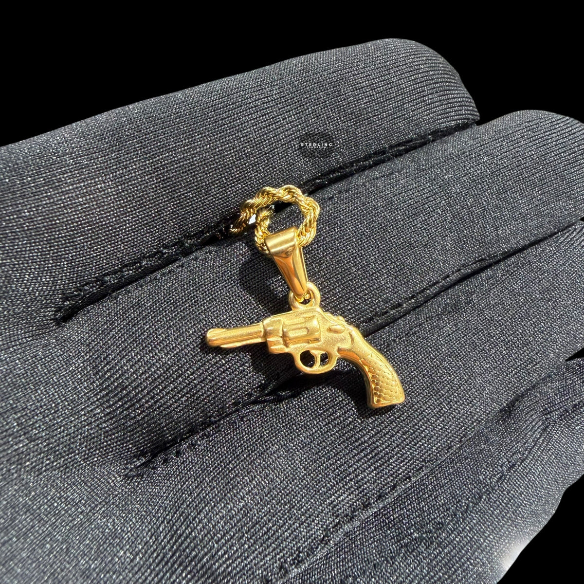Gold Gun Charm Pendant Necklace, Stainless Steel Necklace for Men, Pistol Pendant, 14K Gold Bonded Waterproof Necklace, Gift for Him