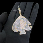 Gold Iced Out Spade Pendant, 14K Gold Plated Baguette CZ Diamond Playing Card Charm, Mens Hip Hop Jewelry Necklace