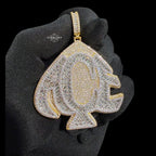 Gold Iced Out Spade Pendant, 14K Gold Plated Baguette CZ Diamond Playing Card Charm, Mens Hip Hop Jewelry Necklace