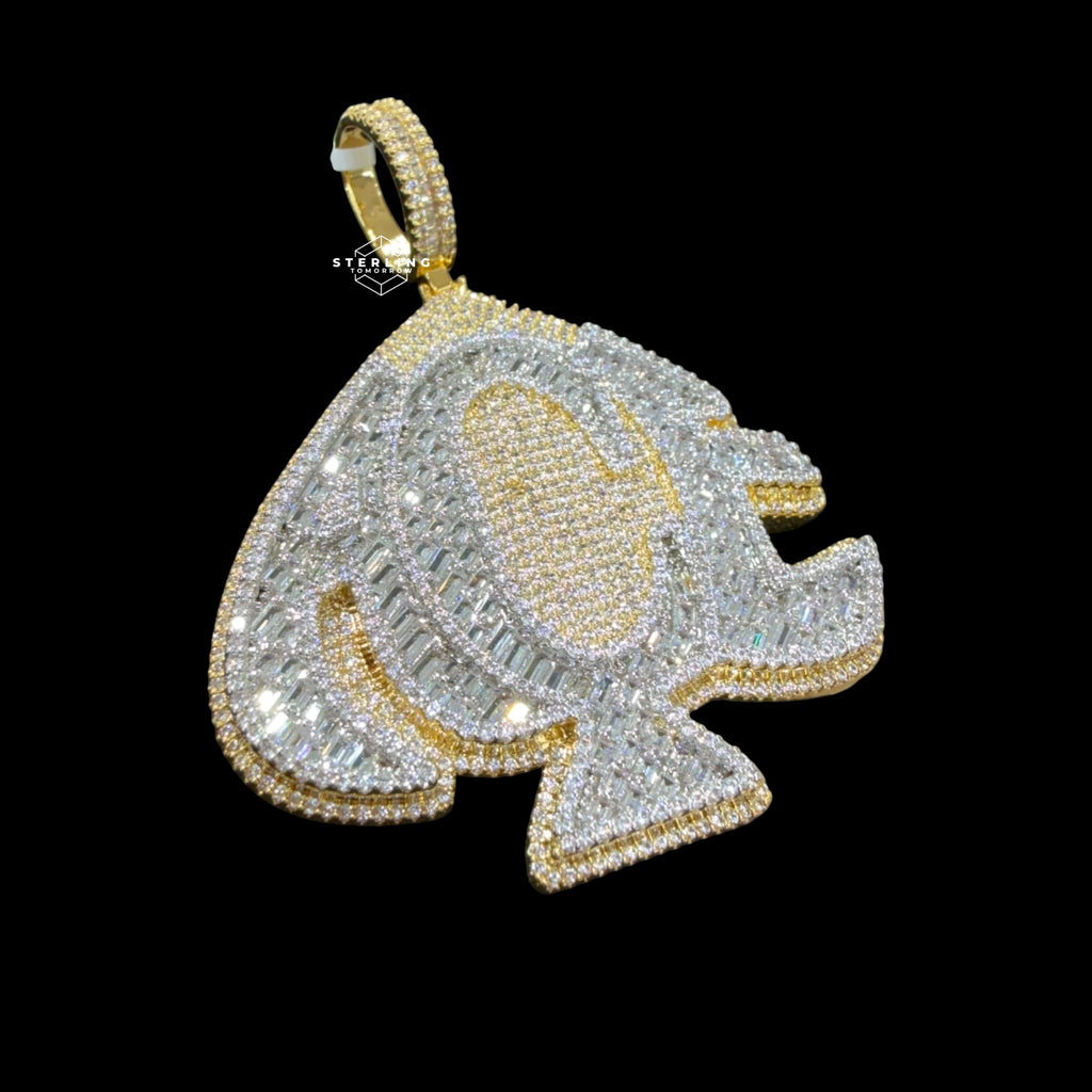 Gold Iced Out Spade Pendant, 14K Gold Plated Baguette CZ Diamond Playing Card Charm, Mens Hip Hop Jewelry Necklace