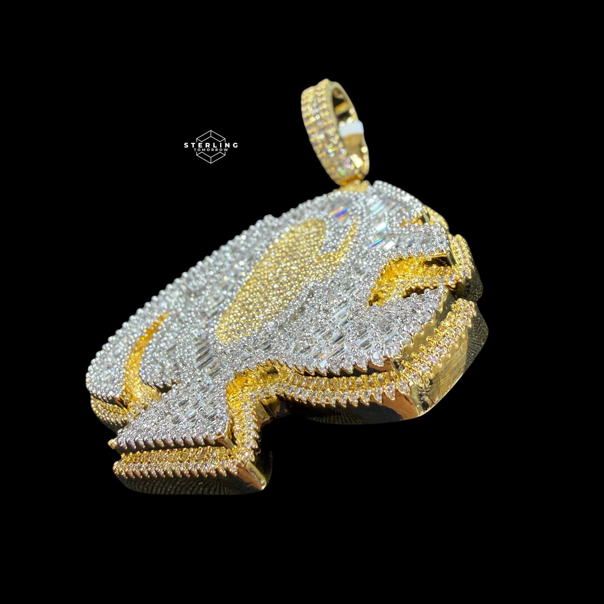Gold Iced Out Spade Pendant, 14K Gold Plated Baguette CZ Diamond Playing Card Charm, Mens Hip Hop Jewelry Necklace