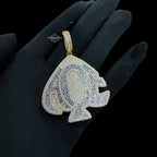 Gold Iced Out Spade Pendant, 14K Gold Plated Baguette CZ Diamond Playing Card Charm, Mens Hip Hop Jewelry Necklace