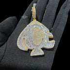 Gold Iced Out Spade Pendant, 14K Gold Plated Baguette CZ Diamond Playing Card Charm, Mens Hip Hop Jewelry Necklace