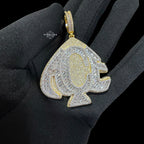 Gold Iced Out Spade Pendant, 14K Gold Plated Baguette CZ Diamond Playing Card Charm, Mens Hip Hop Jewelry Necklace