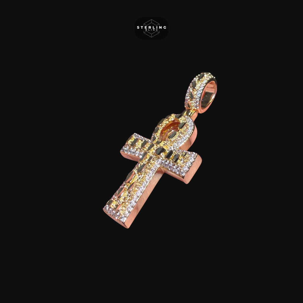 Iced Out Gold Nugget Ankh Pendant