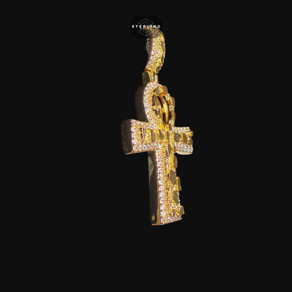 Iced Out Gold Nugget Ankh Pendant