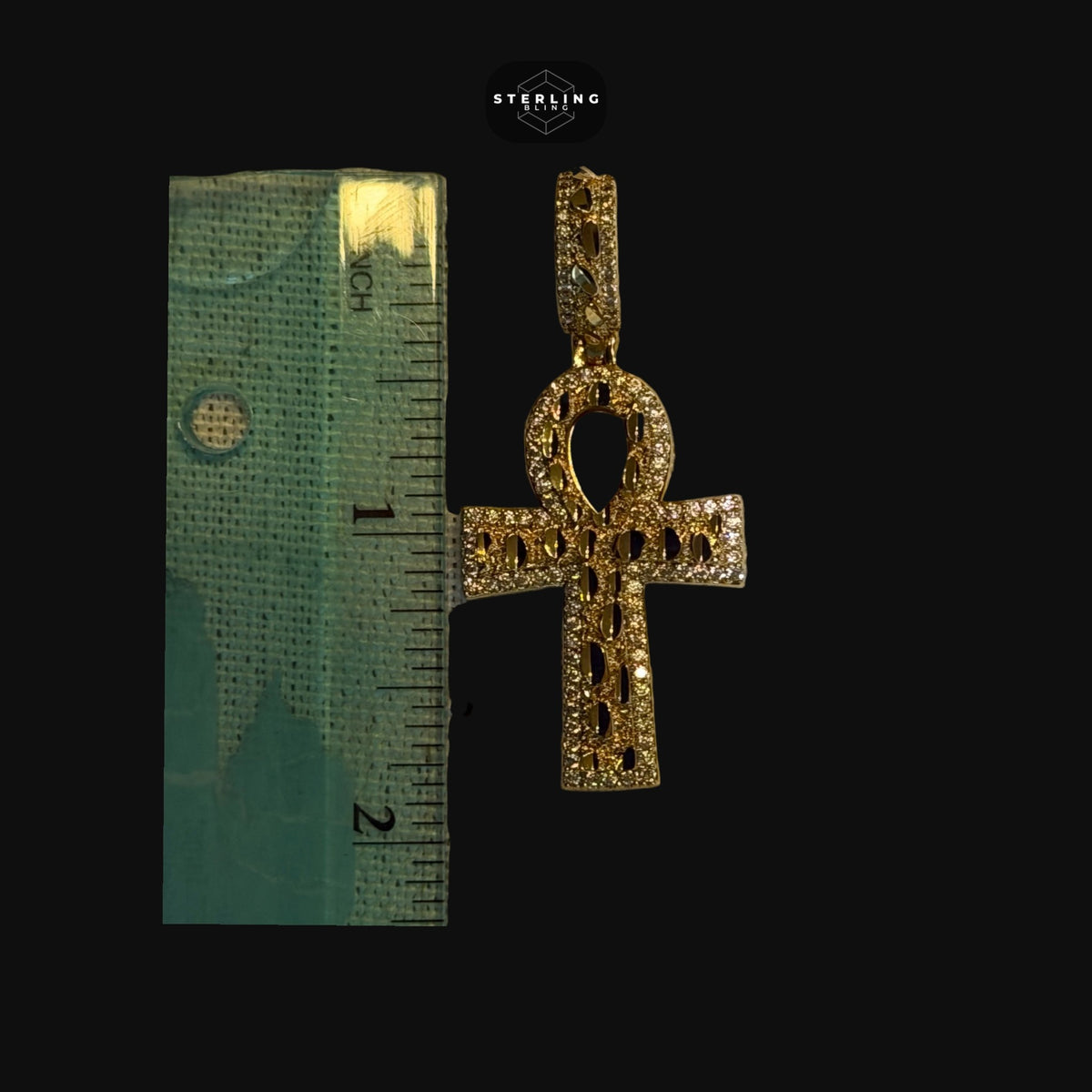 Iced Out Gold Nugget Ankh Pendant