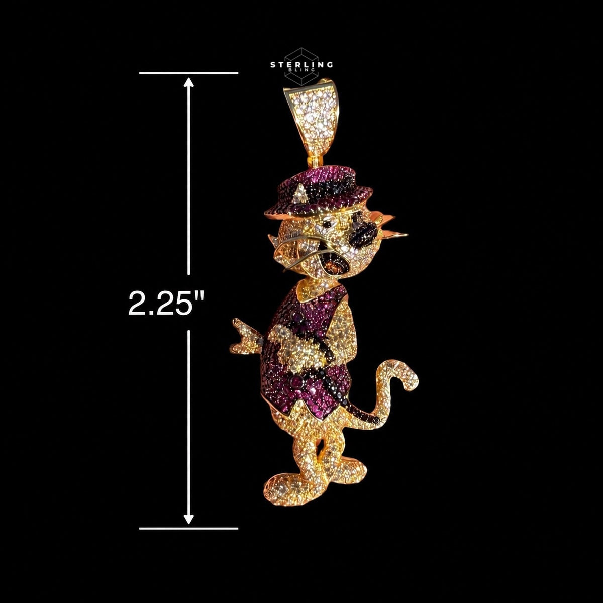 Cartoon Dog Iced 14K Gold Plated CZ + AntiTarnish Rope Chain