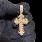 Gold Iced Out Cross Pendant, 14K Gold Plated Baguette