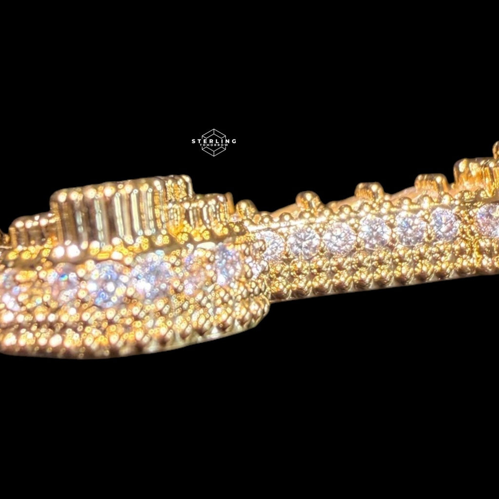 Gold Iced Out Cross Pendant, 14K Gold Plated Baguette