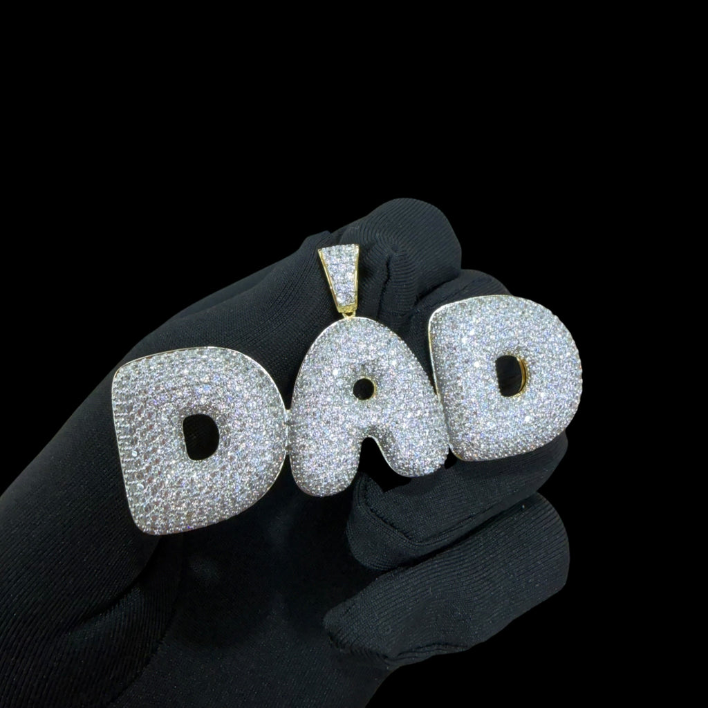 Iced Out DAD Pendant, 14K Gold Plated CZ Dad Necklace, Father’s Day Gift for Him, Hip Hop Jewelry with Rope Chain