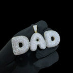 Iced Out DAD Pendant, 14K Gold Plated CZ Dad Necklace, Father’s Day Gift for Him, Hip Hop Jewelry with Rope Chain