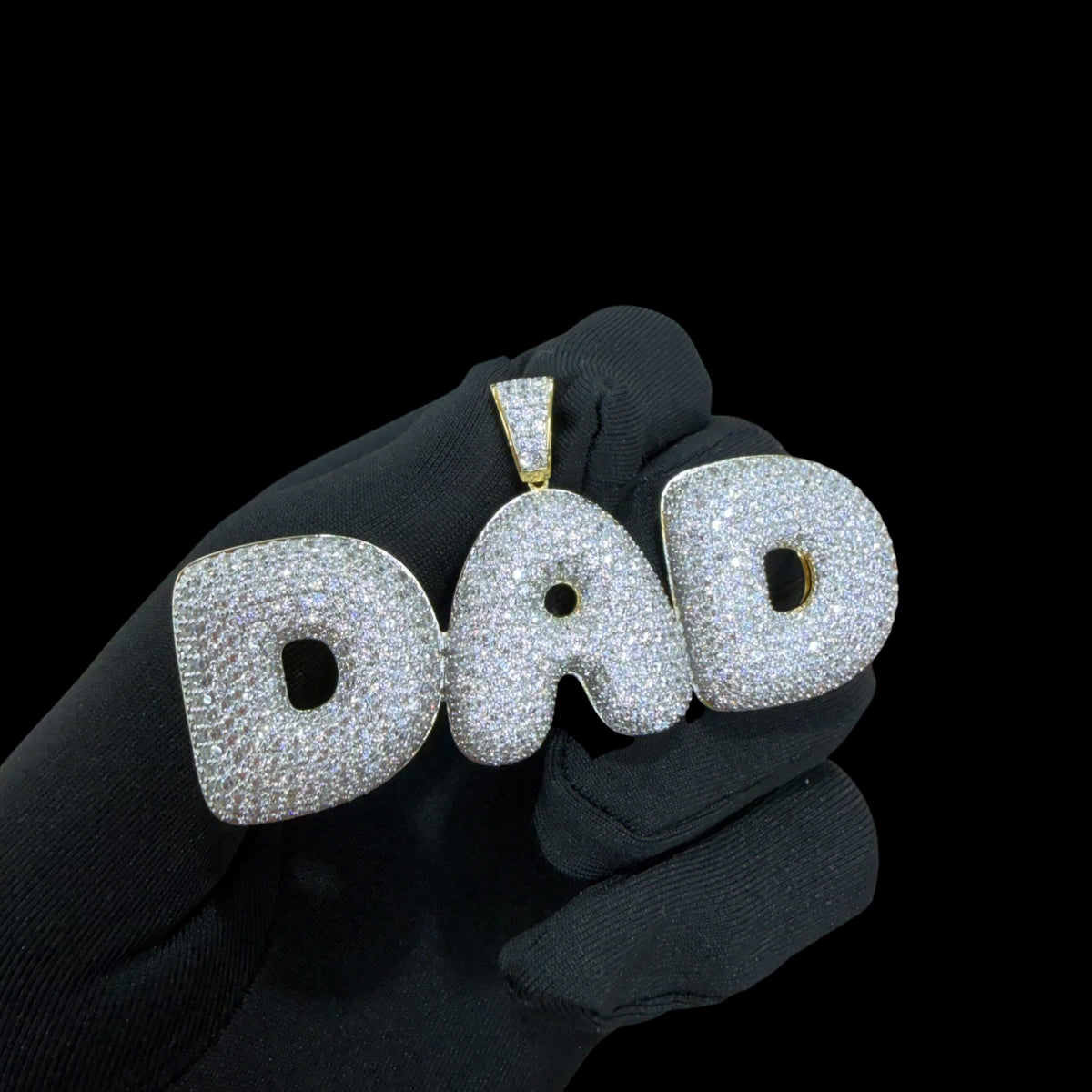Iced Out DAD Pendant, 14K Gold Plated CZ Dad Necklace, Father’s Day Gift for Him, Hip Hop Jewelry with Rope Chain