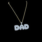 Iced Out DAD Pendant, 14K Gold Plated CZ Dad Necklace, Father’s Day Gift for Him, Hip Hop Jewelry with Rope Chain