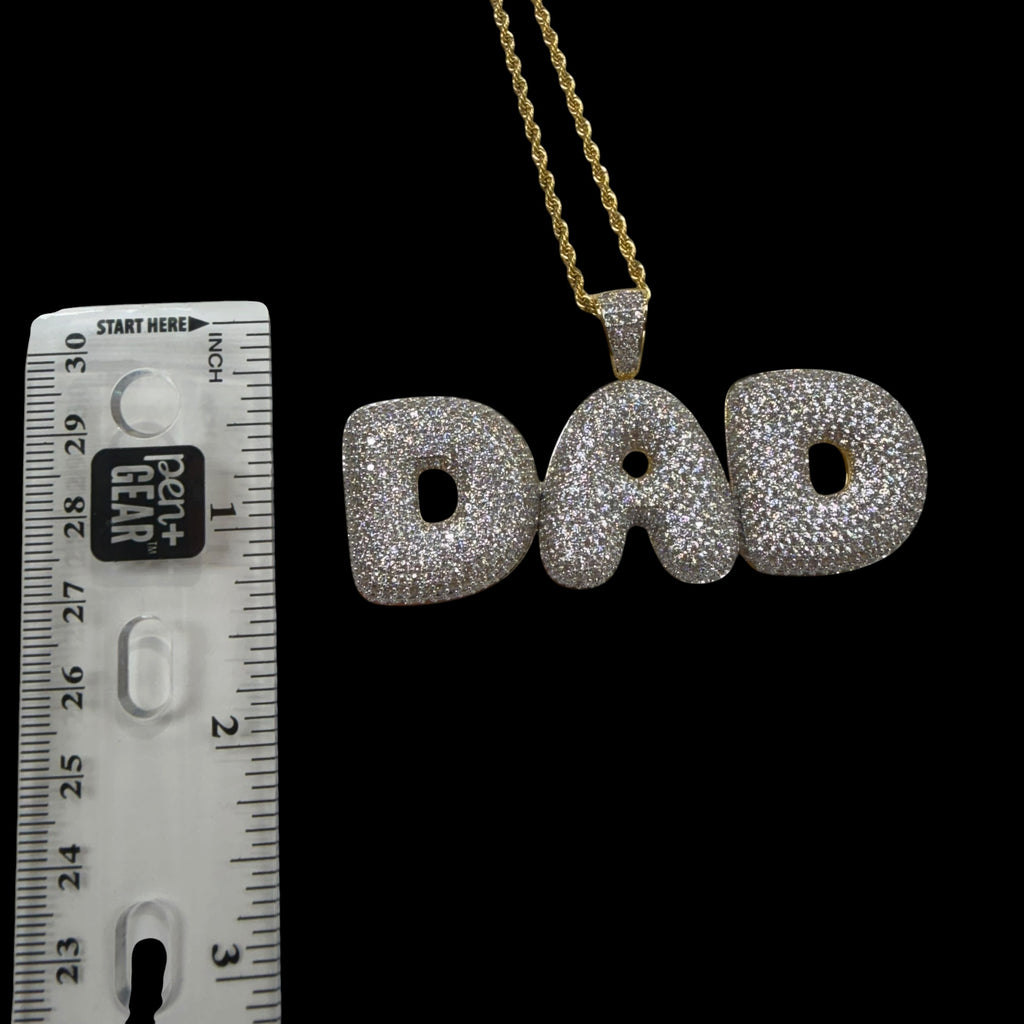 Iced Out DAD Pendant, 14K Gold Plated CZ Dad Necklace, Father’s Day Gift for Him, Hip Hop Jewelry with Rope Chain