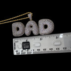 Iced Out DAD Pendant, 14K Gold Plated CZ Dad Necklace, Father’s Day Gift for Him, Hip Hop Jewelry with Rope Chain