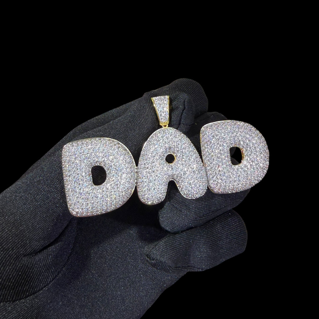 Iced Out DAD Pendant, 14K Gold Plated CZ Dad Necklace, Father’s Day Gift for Him, Hip Hop Jewelry with Rope Chain