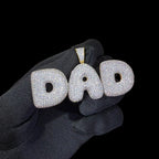 Iced Out DAD Pendant, 14K Gold Plated CZ Dad Necklace, Father’s Day Gift for Him, Hip Hop Jewelry with Rope Chain