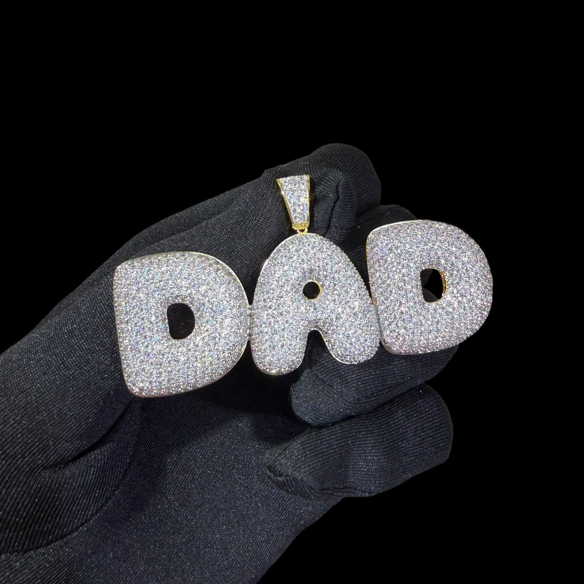 Iced Out DAD Pendant, 14K Gold Plated CZ Dad Necklace, Father’s Day Gift for Him, Hip Hop Jewelry with Rope Chain