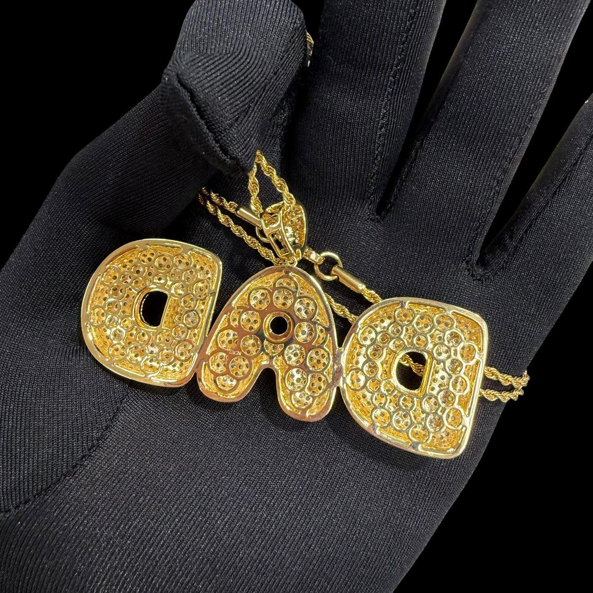 Iced Out DAD Pendant, 14K Gold Plated CZ Dad Necklace, Father’s Day Gift for Him, Hip Hop Jewelry with Rope Chain