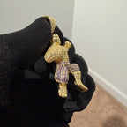 Gold Iced Out Muscular Fighter Pendant, Solid 925 Sterling Silver VVS Simulated CZ Diamond Necklace, Purple CZ Hip Hop Jewelry, 22 Inch Rope Chain