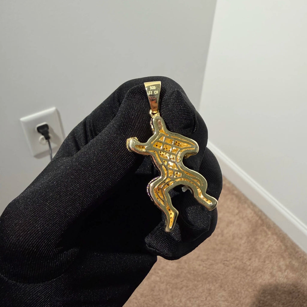 Gold Iced Out Muscular Fighter Pendant, Solid 925 Sterling Silver VVS Simulated CZ Diamond Necklace, Purple CZ Hip Hop Jewelry, 22 Inch Rope Chain