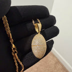 Gold Iced Out Football Pendant, Solid 925 Sterling Silver VVS CZ Diamond Necklace, Sports Jewelry, 22 Inch Rope Chain