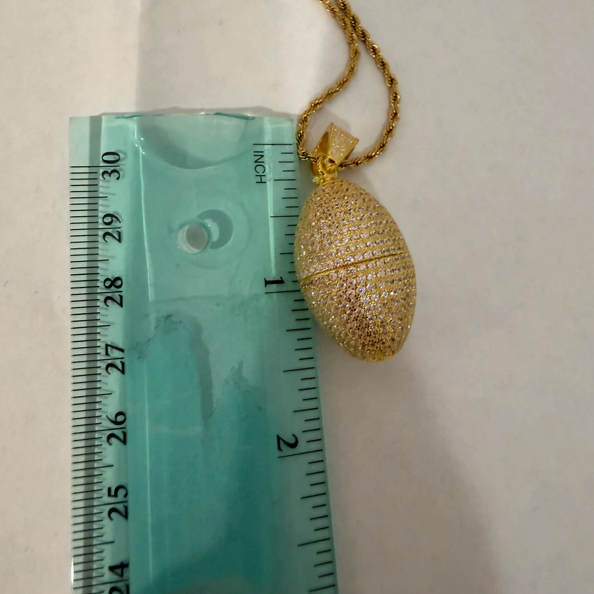 Gold Iced Out Football Pendant, Solid 925 Sterling Silver VVS CZ Diamond Necklace, Sports Jewelry, 22 Inch Rope Chain