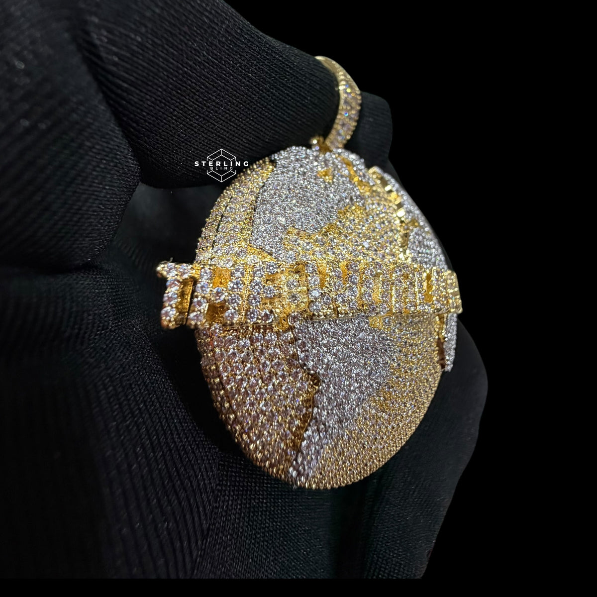 14K Gold Plated Iced Out The World Is Mine Pendant | CZ World Map Globe Hip Hop Necklace