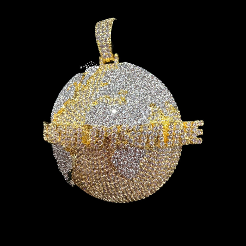 14K Gold Plated Iced Out The World Is Mine Pendant | CZ World Map Globe Hip Hop Necklace