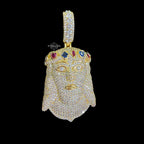Gold Iced Out Jesus Pendant, Colorful Crown CZ Diamond Jesus Face Necklace
