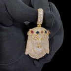Gold Iced Out Jesus Pendant, Colorful Crown CZ Diamond Jesus Face Necklace