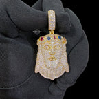 Gold Iced Out Jesus Pendant, Colorful Crown CZ Diamond Jesus Face Necklace