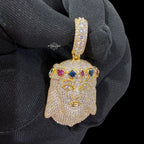 Gold Iced Out Jesus Pendant, Colorful Crown CZ Diamond Jesus Face Necklace