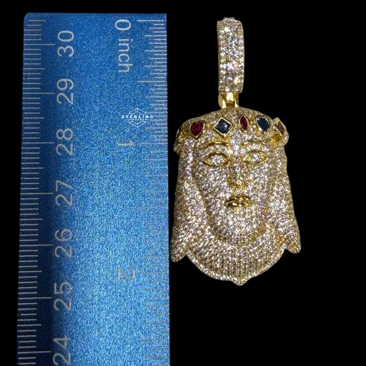 Gold Iced Out Jesus Pendant, Colorful Crown CZ Diamond Jesus Face Necklace