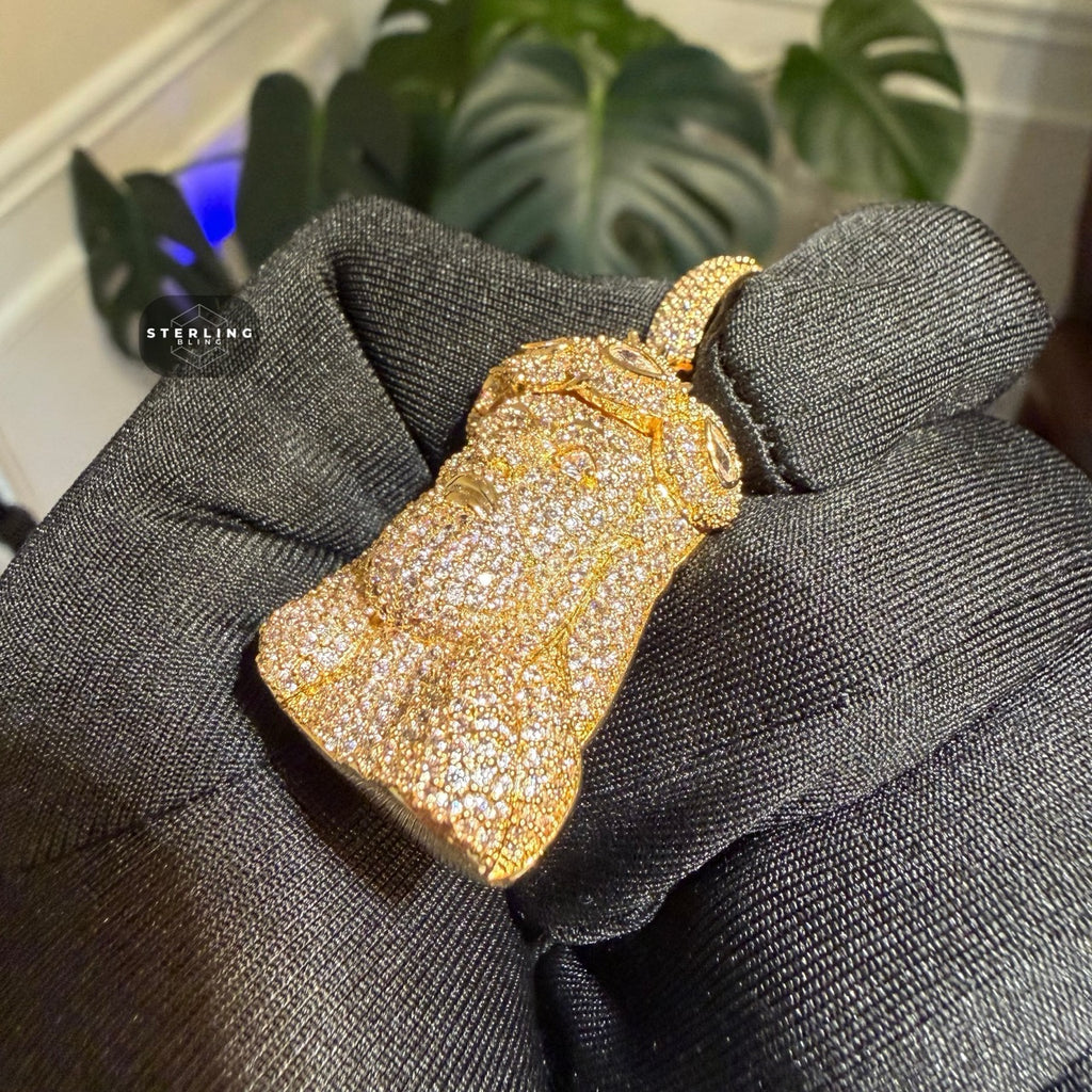 Gold Iced Out Jesus Pendant