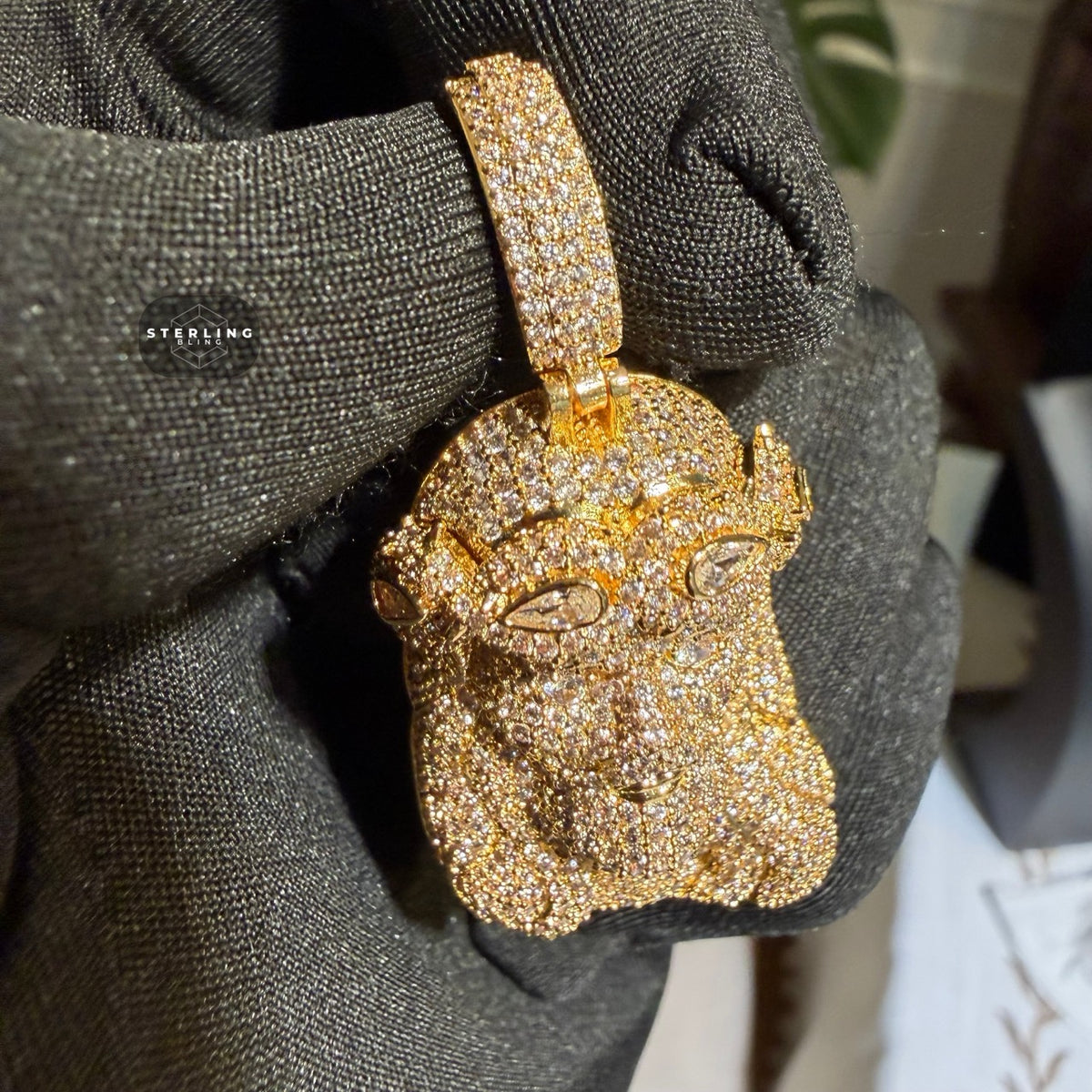 Gold Iced Out Jesus Pendant