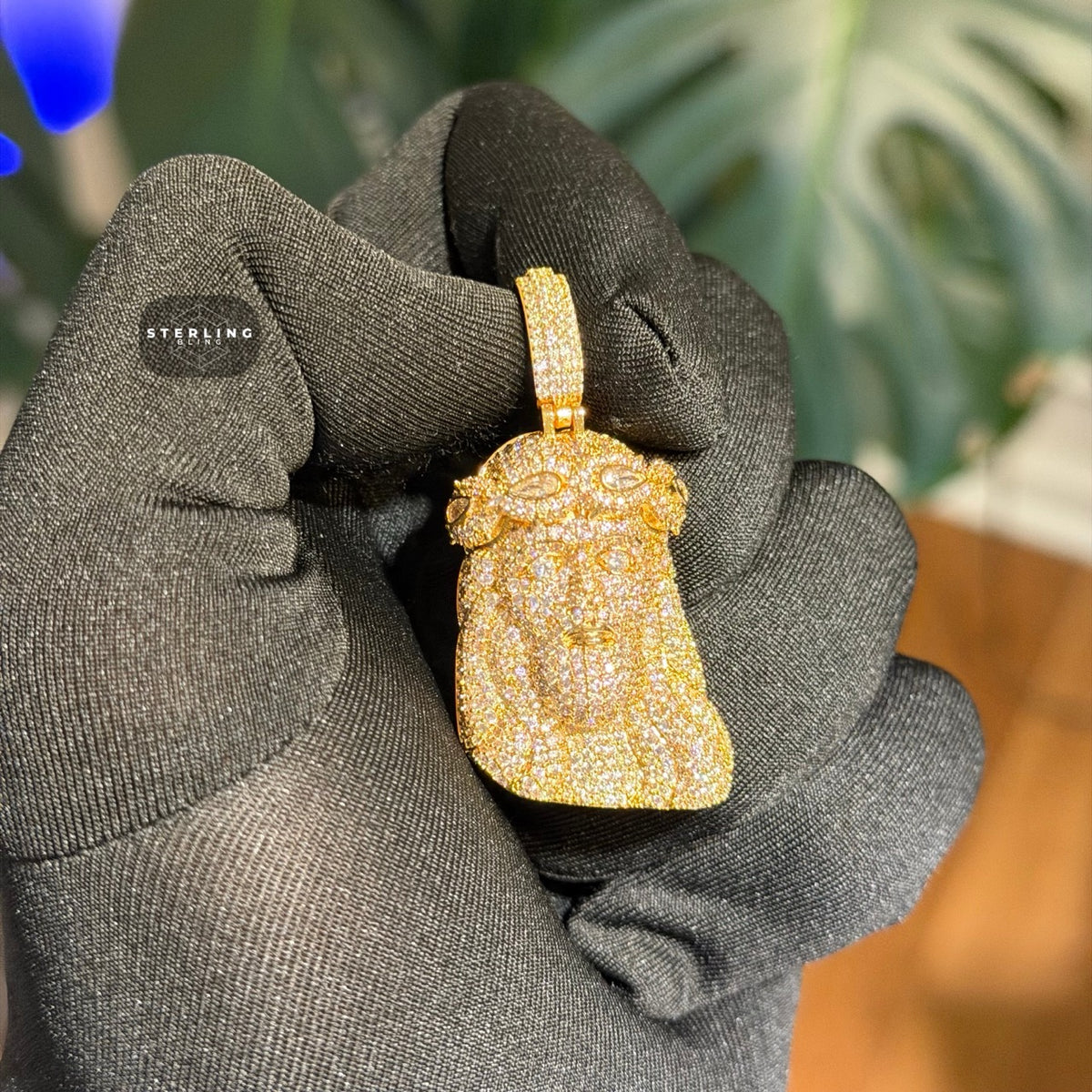 Gold Iced Out Jesus Pendant