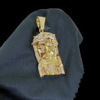 Gold Iced Out Jesus Pendant, 14K Gold Plated CZ Diamond Jesus Face Necklace, Mens Christian Hip Hop Jewelry, Religious Pendant