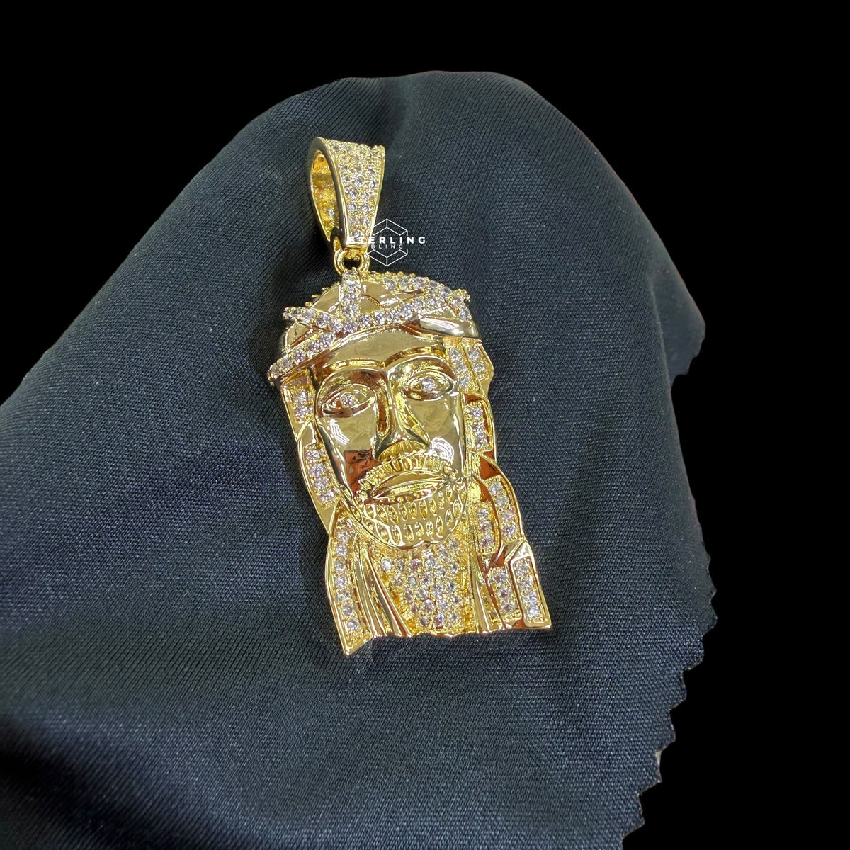 Gold Iced Out Jesus Pendant, 14K Gold Plated CZ Diamond Jesus Face Necklace, Mens Christian Hip Hop Jewelry, Religious Pendant