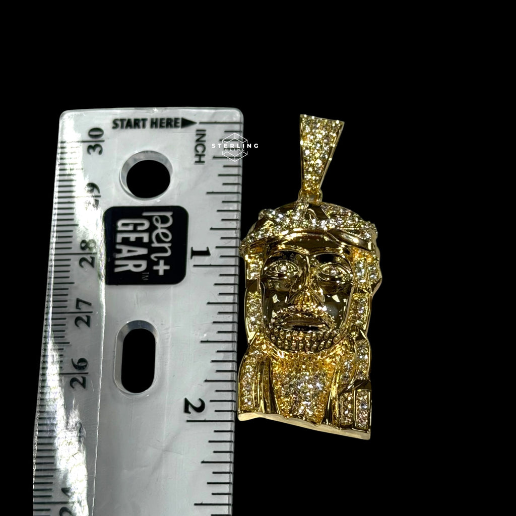 Gold Iced Out Jesus Pendant, 14K Gold Plated CZ Diamond Jesus Face Necklace, Mens Christian Hip Hop Jewelry, Religious Pendant