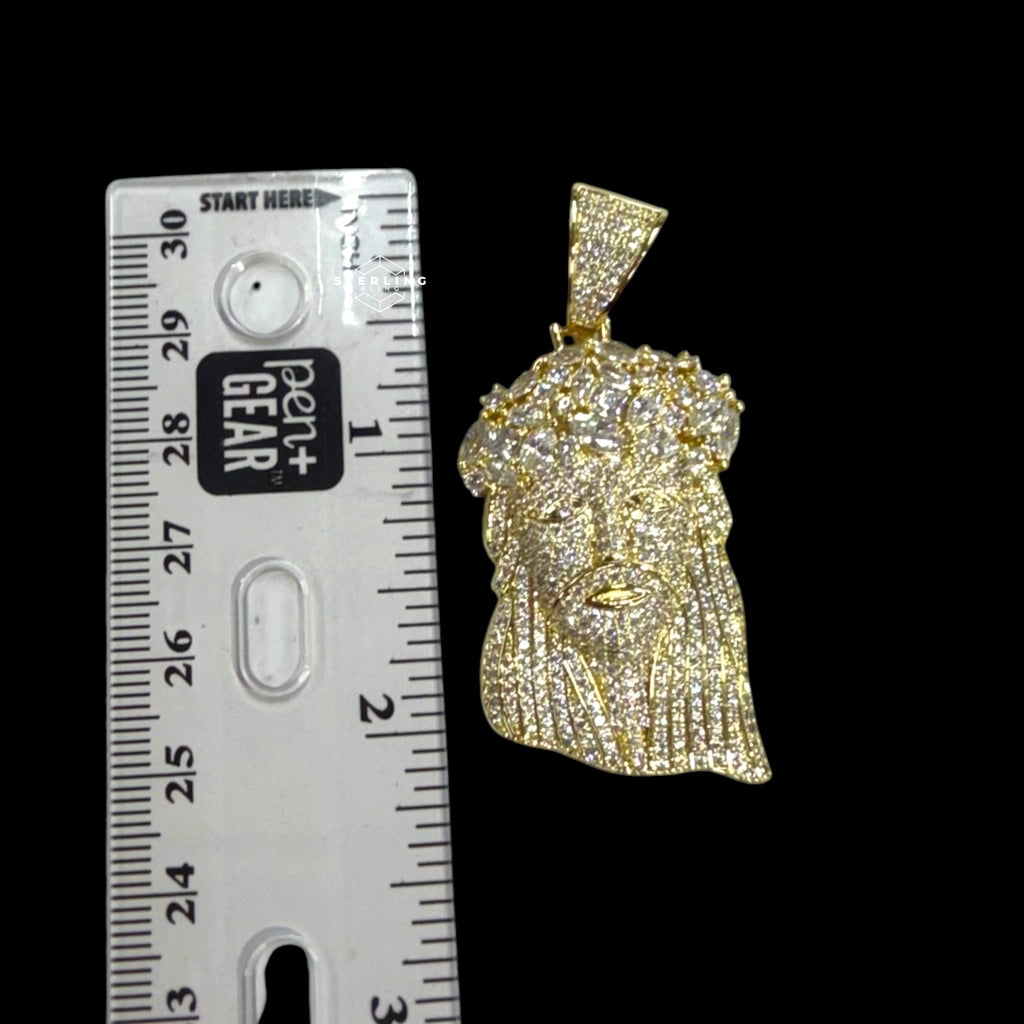 14K Gold Plated Iced Out Jesus Pendant | CZ Diamond Crown of Thorns Jesus Piece | Hip Hop Necklace