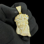 14K Gold Plated Iced Out Jesus Pendant | CZ Diamond Crown of Thorns Jesus Piece | Hip Hop Necklace