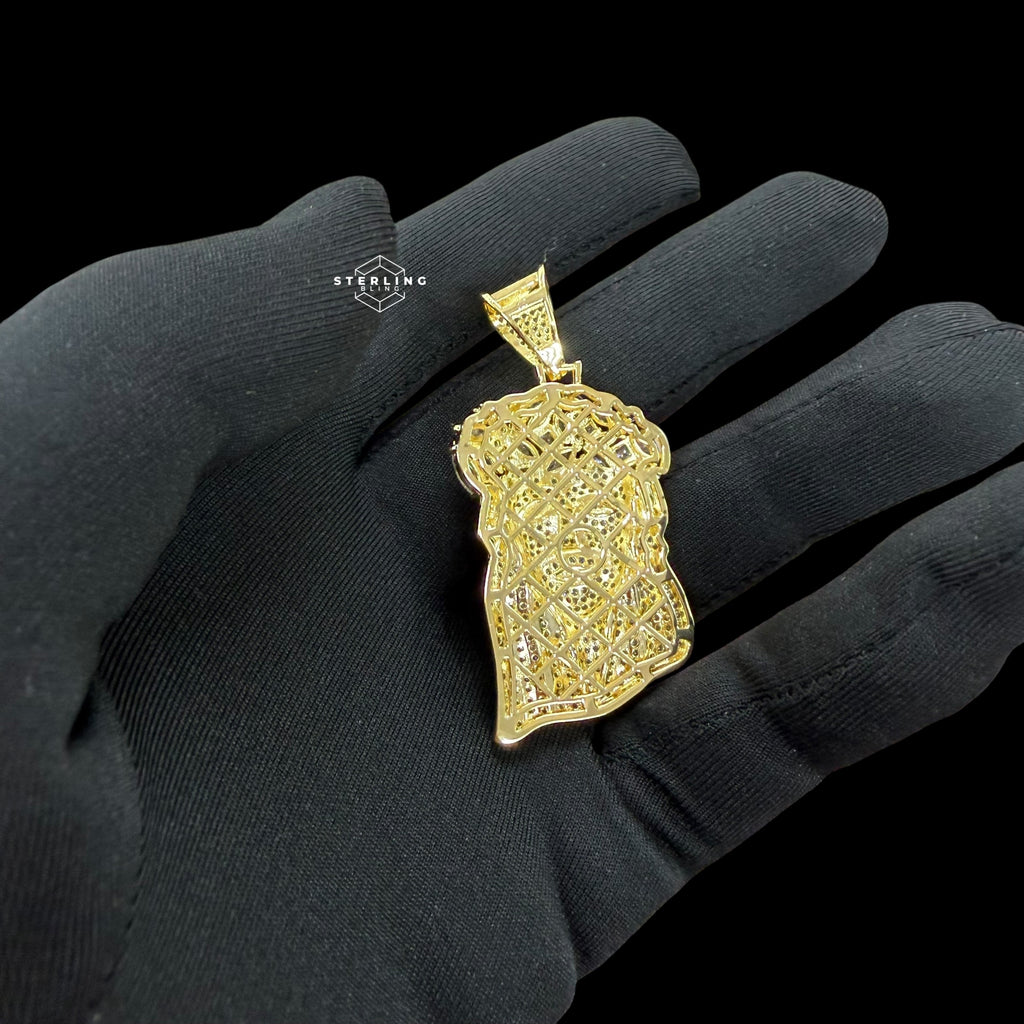 14K Gold Plated Iced Out Jesus Pendant | CZ Diamond Crown of Thorns Jesus Piece | Hip Hop Necklace