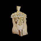 Gold Iced Out Jesus Pendant, 14K Gold Plated CZ Diamond Jesus Face Necklace, Crown of Thorns Christian Hip Hop Jewelry for Men