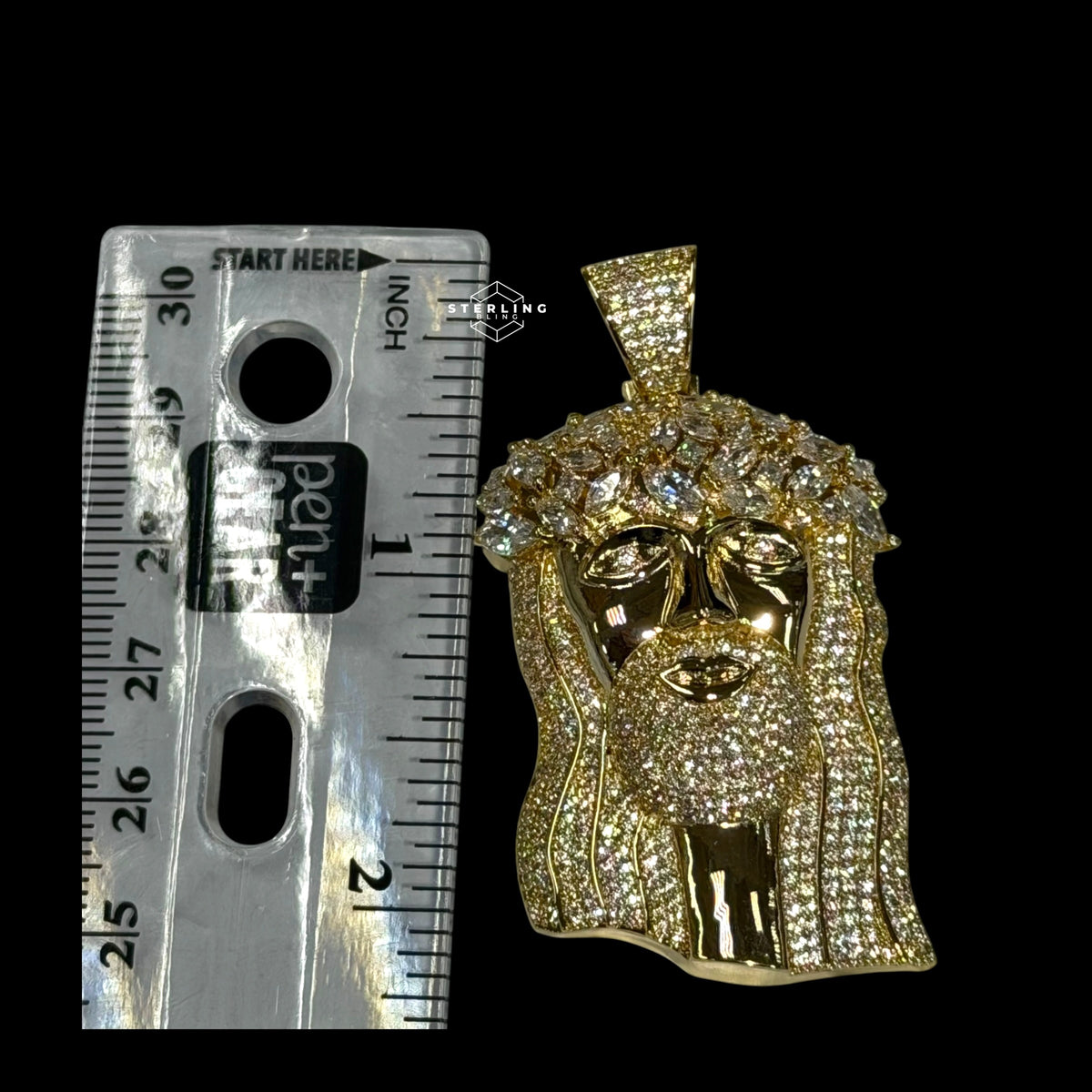 Gold Iced Out Jesus Pendant, 14K Gold Plated CZ Diamond Jesus Face Necklace, Crown of Thorns Christian Hip Hop Jewelry for Men