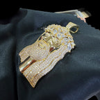 Gold Iced Out Jesus Pendant, 14K Gold Plated CZ Diamond Jesus Face Necklace, Crown of Thorns Christian Hip Hop Jewelry for Men