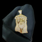 Gold Iced Out Jesus Pendant, 14K Gold Plated CZ Diamond Jesus Face Necklace, Crown of Thorns Christian Hip Hop Jewelry for Men