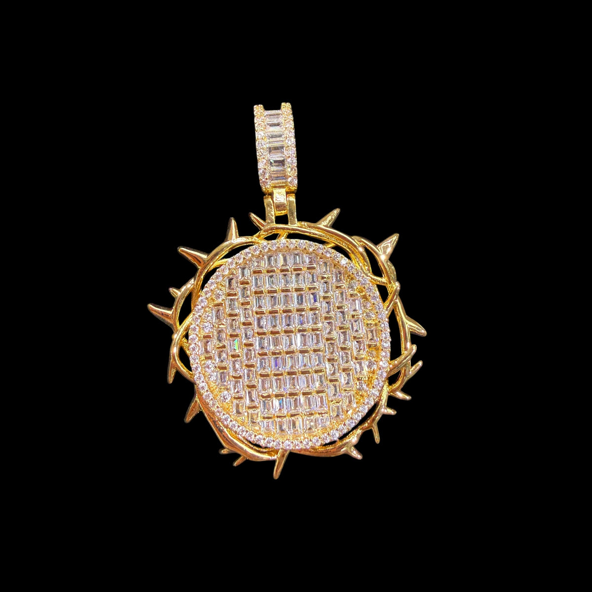 Gold Round Crown of Thorns Pendant